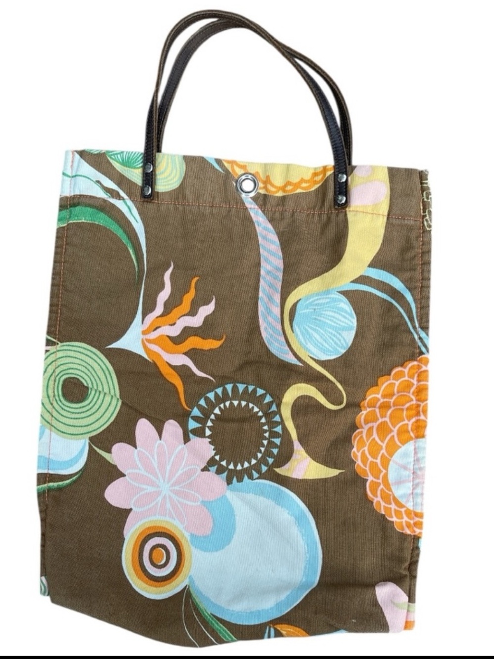 Vintage Miss Sixty Y2K Psychedelic Floral Reversible Canvas Tote Bag